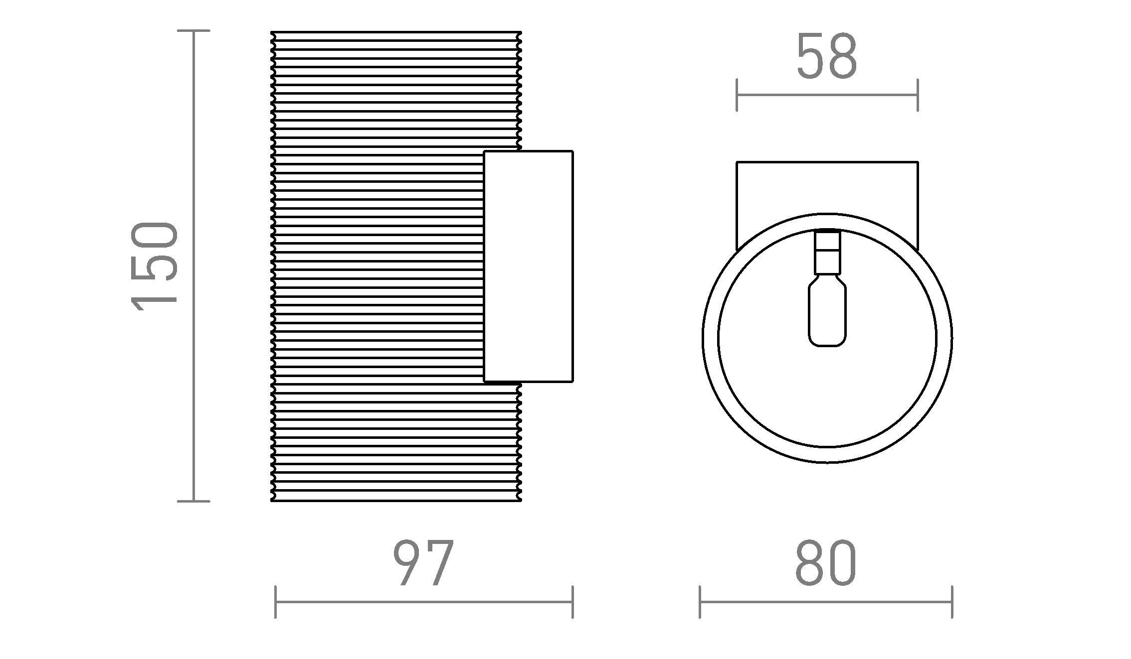 GLANS RR2 150 vägg lampa - Product sketch