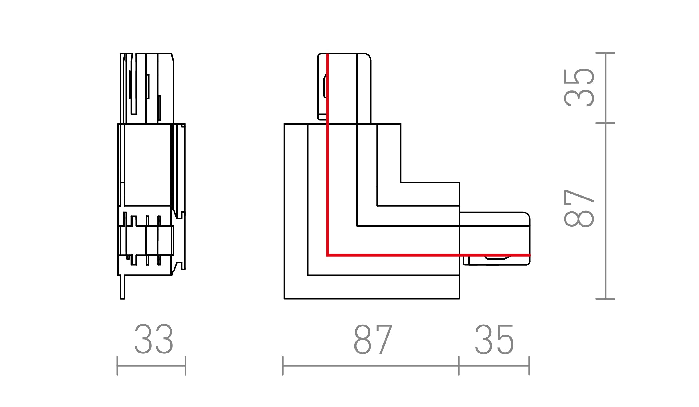 EUTRAC CONNETTORE L PER BINARI DA INCASSO (POLARITÀ ESTERNA) - Product sketch