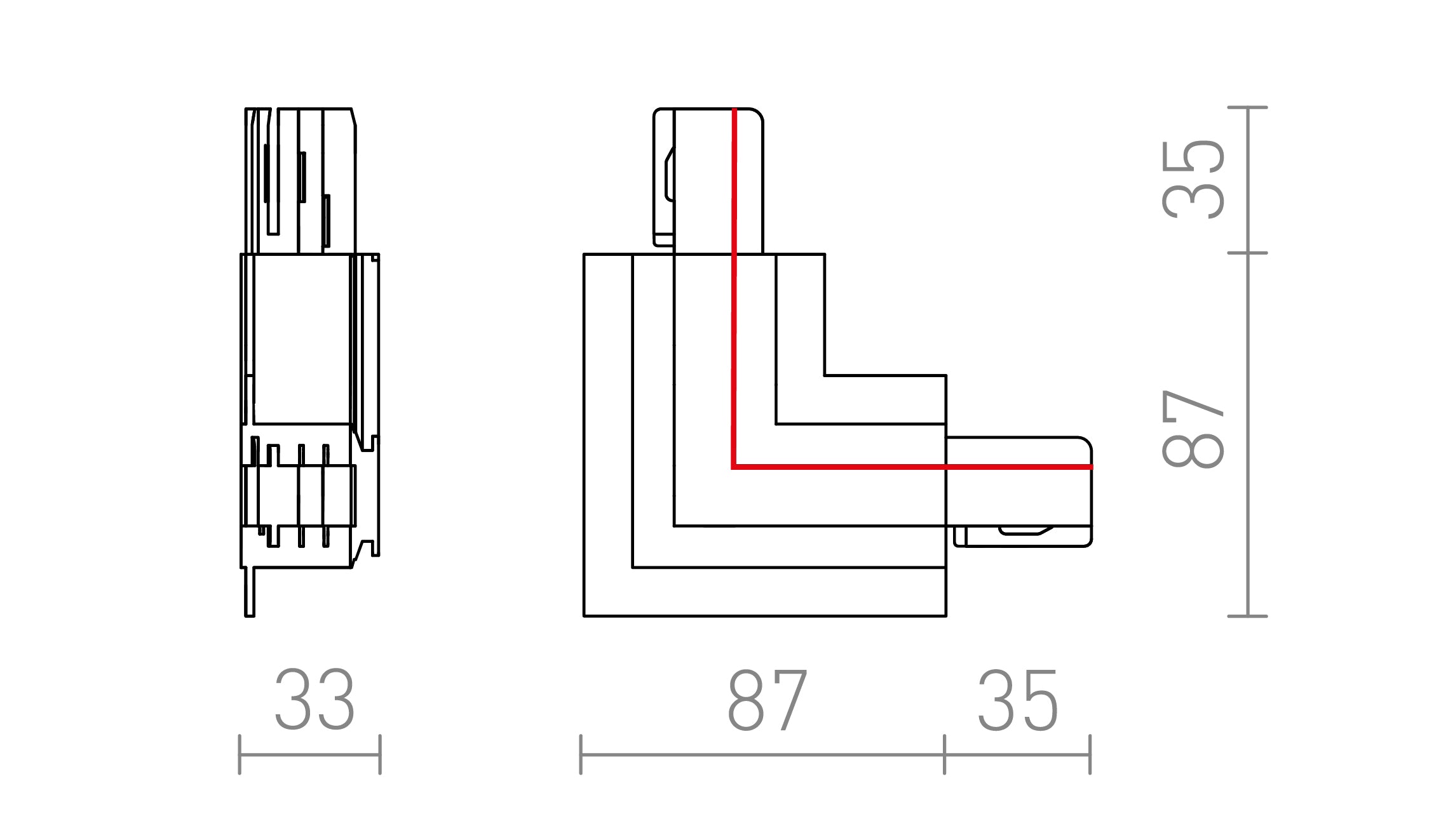 EUTRAC CONNETTORE L PER BINARI DA INCASSO (POLARITÀ INTERNA) - Product sketch