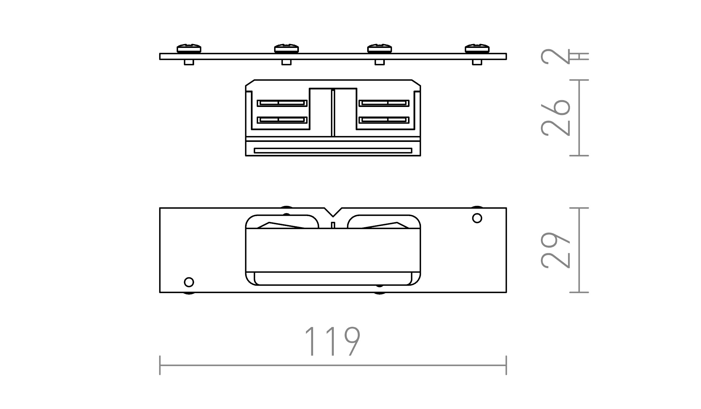 EUTRAC CONNETTORE DIRITTO PER BINARI INCASSATI - Product sketch