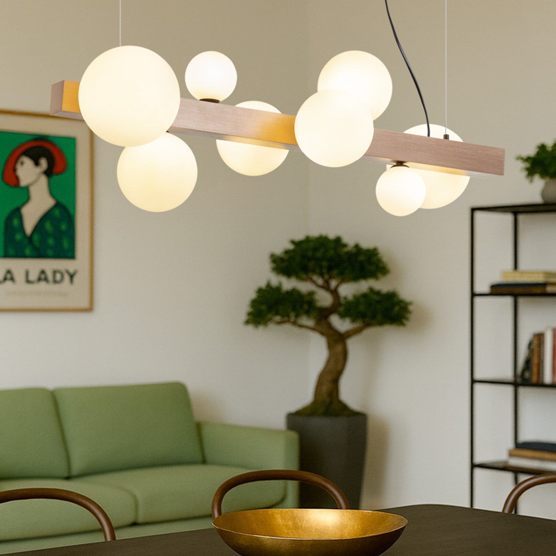 RENDL pendant lamp KASSANDRA pendant opal-colored glass/brushed bronze 230V G9 8x6W R14554 10